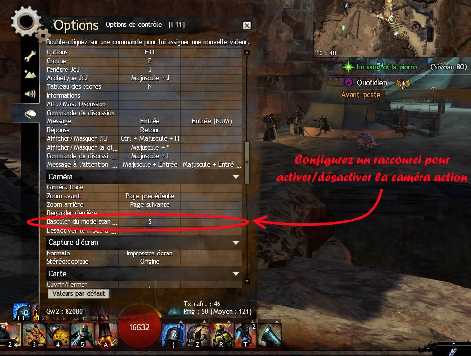 Raccourci camera action